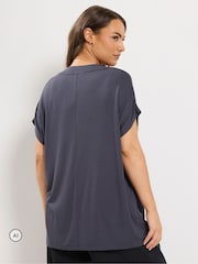 Yours Curve Blue Basic Grown On Sleeve Top - Image 3 of 6