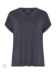 Yours Curve Blue Basic Grown On Sleeve Top - Image 5 of 6