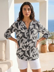 Roman Black Leaf Puff Print Textured Shirt - Image 1 of 4