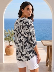 Roman Black Leaf Puff Print Textured Shirt - Image 3 of 4