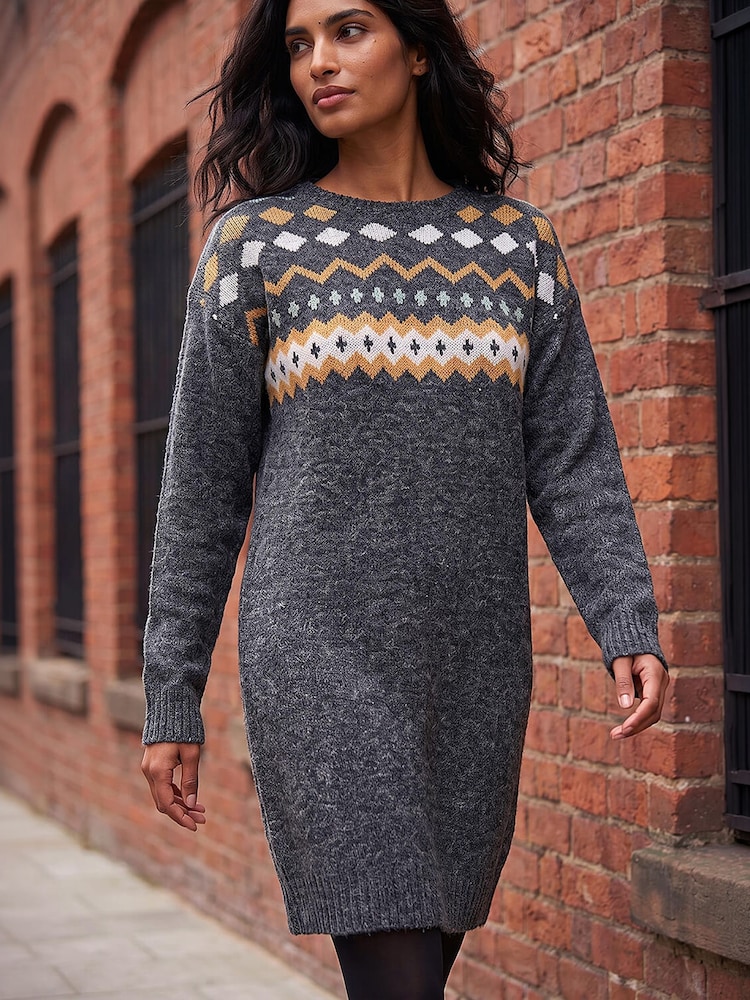 Buy Roman Grey Nordic Print Knitted Jumper Dress from Next USA