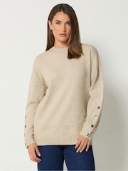 Long Tall Sally Natural Button Sleeve Knitted Jumper - Image 1 of 6