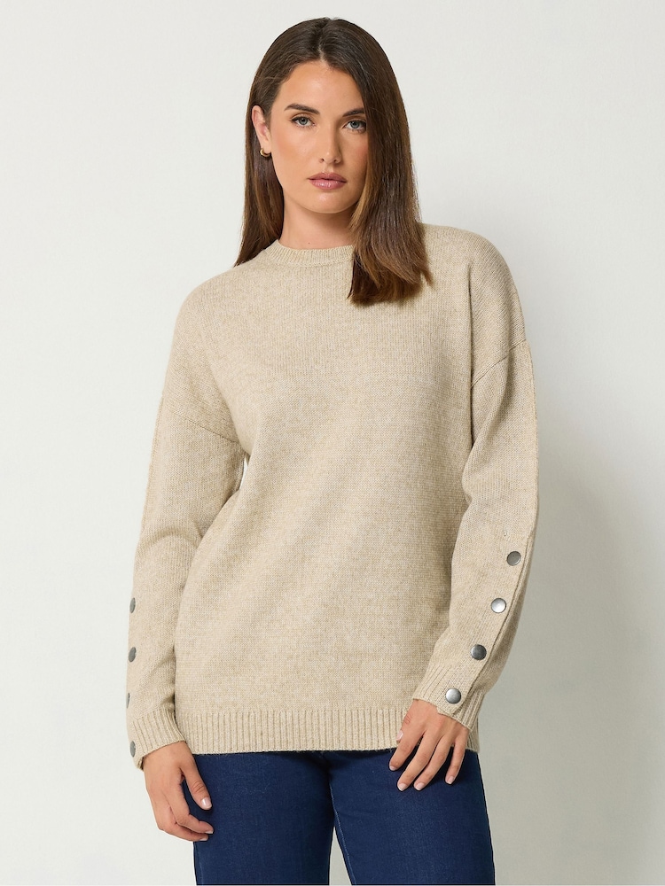 Long Tall Sally Natural Button Sleeve Knitted Jumper - Image 1 of 6 Long Tall Sally Natural Button Sleeve Knitted Jumper - Image 1 of 6