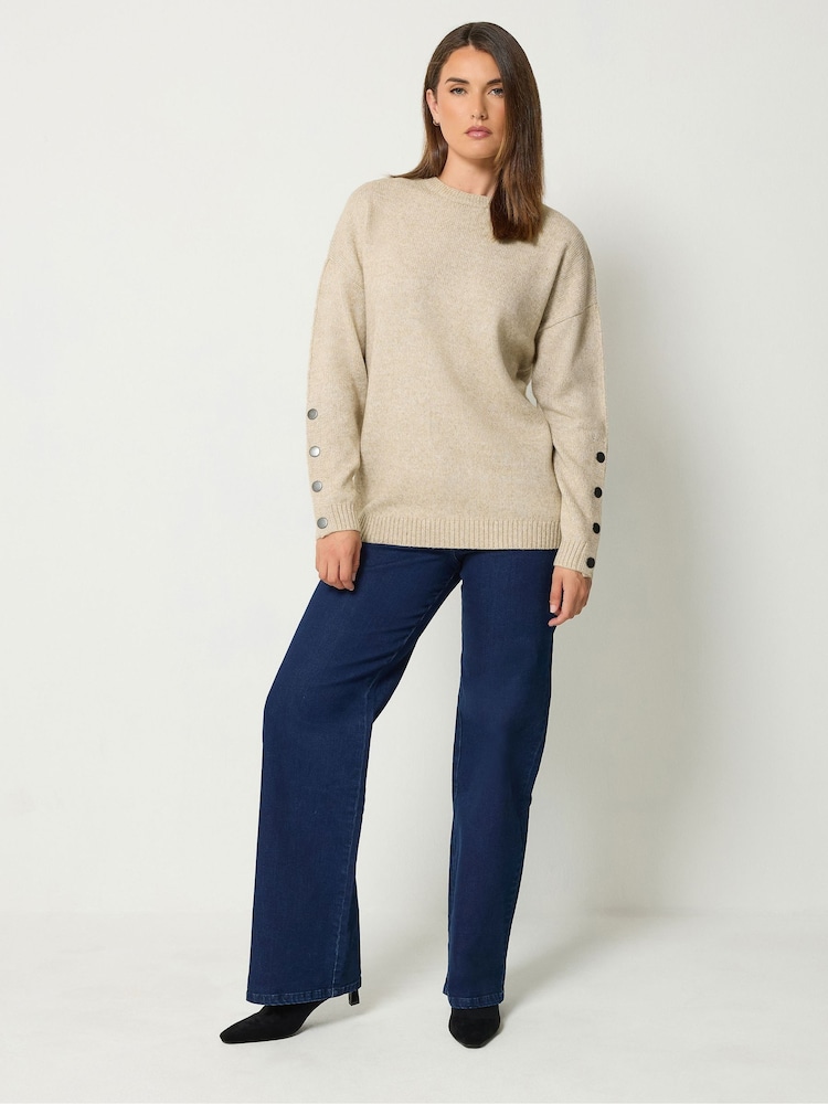 Long Tall Sally Natural Button Sleeve Knitted Jumper - Image 2 of 6 Long Tall Sally Natural Button Sleeve Knitted Jumper - Image 2 of 6