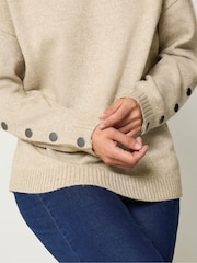 Long Tall Sally Natural Button Sleeve Knitted Jumper - Image 4 of 6