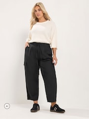 Sort - Yours Curve Cargo Bukser i bomuldspoplin - Billede 2 af 6