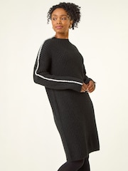 Roman Black Petite Ribbed Knitted Dress - Image 1 of 4