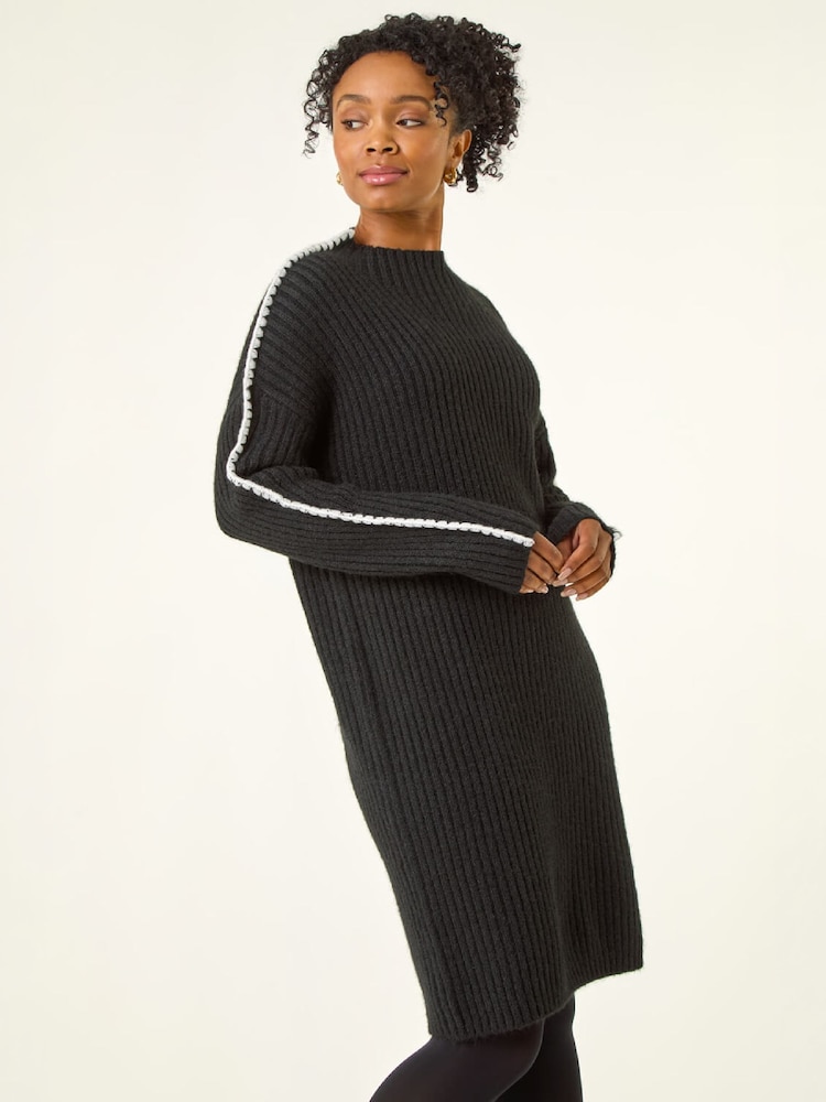 Roman Black Petite Ribbed Knitted Dress - Image 1 of 4