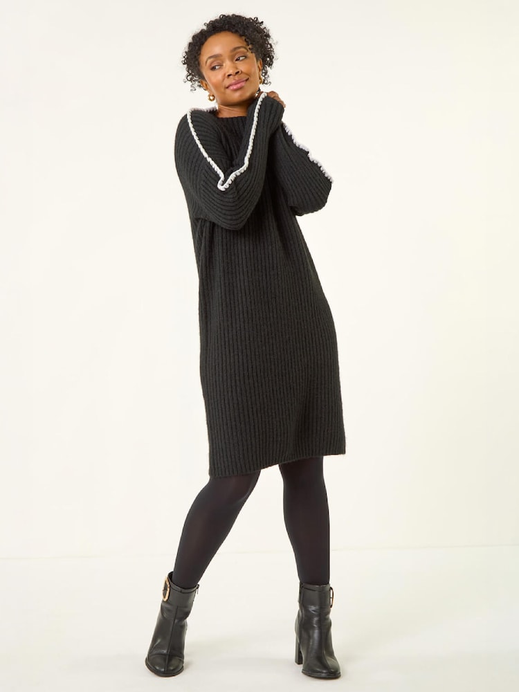 Roman Black Petite Ribbed Knitted Dress - Image 2 of 4