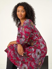Roman Red Petite Floral Print A-Line Stretch Dress - Image 2 of 4