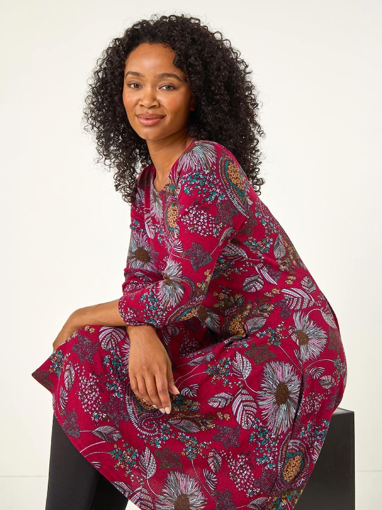 Roman Red Petite Floral Print A-Line Stretch Dress - Image 2 of 4