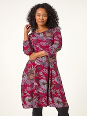 Roman Red Petite Floral Print A-Line Stretch Dress - Image 3 of 4