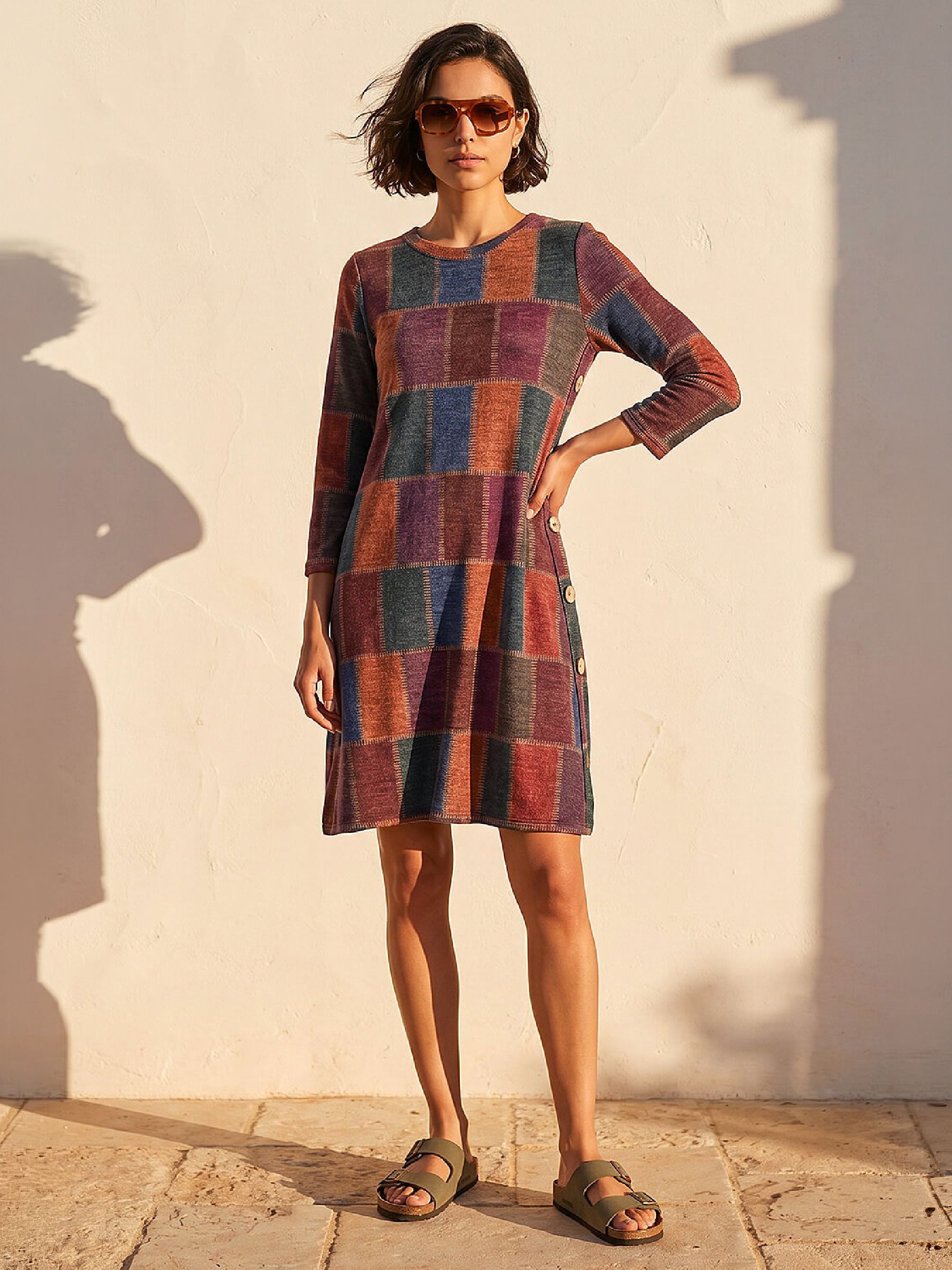 Roman Women's Red Patchwork Button Swing Dress In | : Size 16 - Image 2
