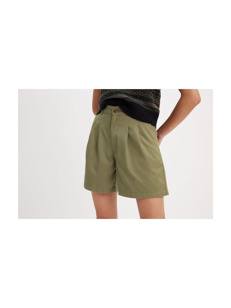 Levi's® Deep Lichen Green Pleated Tailored Shorts - Image 1 of 8 Levi's® Deep Lichen Green Pleated Tailored Shorts - Image 1 of 8