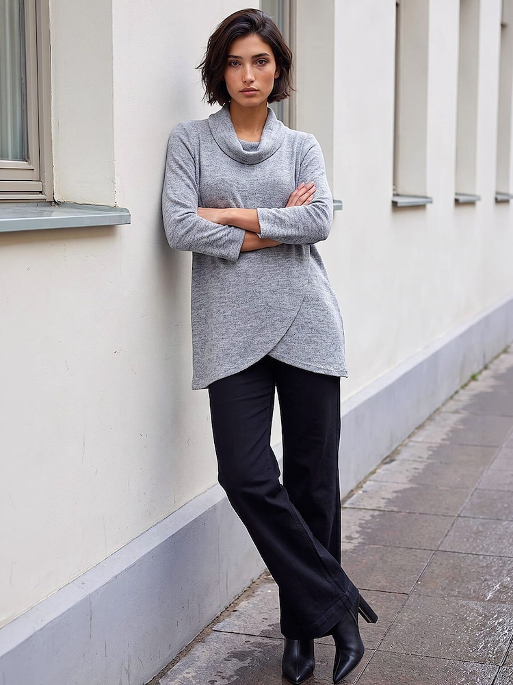 Roman Grey Petite Brushed Knit Wrap Top - Image 2 of 4 Roman Grey Petite Brushed Knit Wrap Top - Image 2 of 4