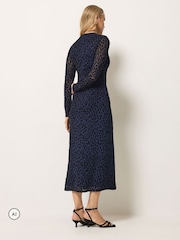 Long Tall Sally Blue Flock High Neck Midaxi Dress - Image 3 of 4