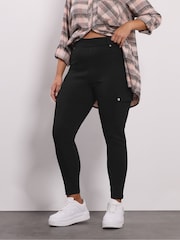 Yours Curve Black Bengaline Cargo Jeggings - Image 1 of 5