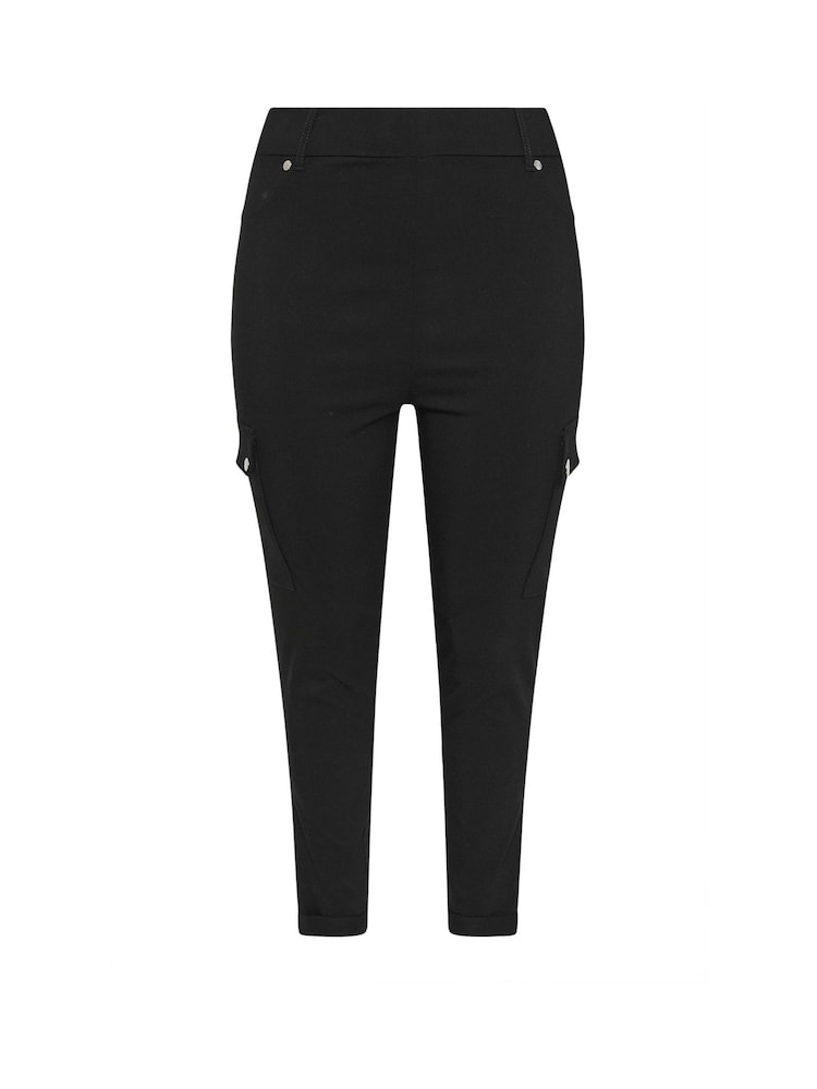 Yours Curve Black Bengaline Cargo Jeggings - Image 5 of 5