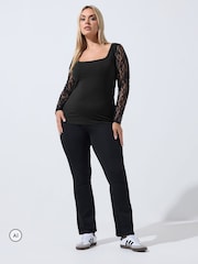 Yours Curve Black Limited Lace Sleeve Square Neck Top - Image 2 of 6