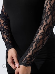 Yours Curve Black Limited Lace Sleeve Square Neck Top - Image 4 of 6