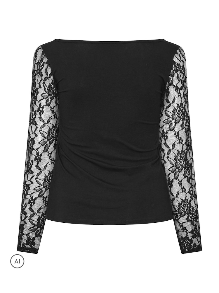 Yours Curve Black Limited Lace Sleeve Square Neck Top - Image 6 of 6 Yours Curve Black Limited Lace Sleeve Square Neck Top - Image 6 of 6