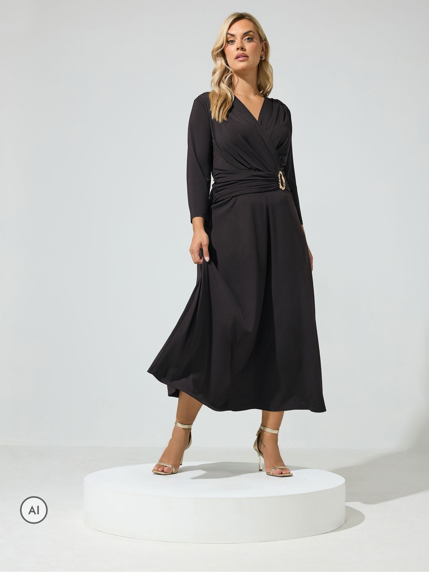 Yours Women's Black Buckle Detail Dress In Size 30-32 - Image 3