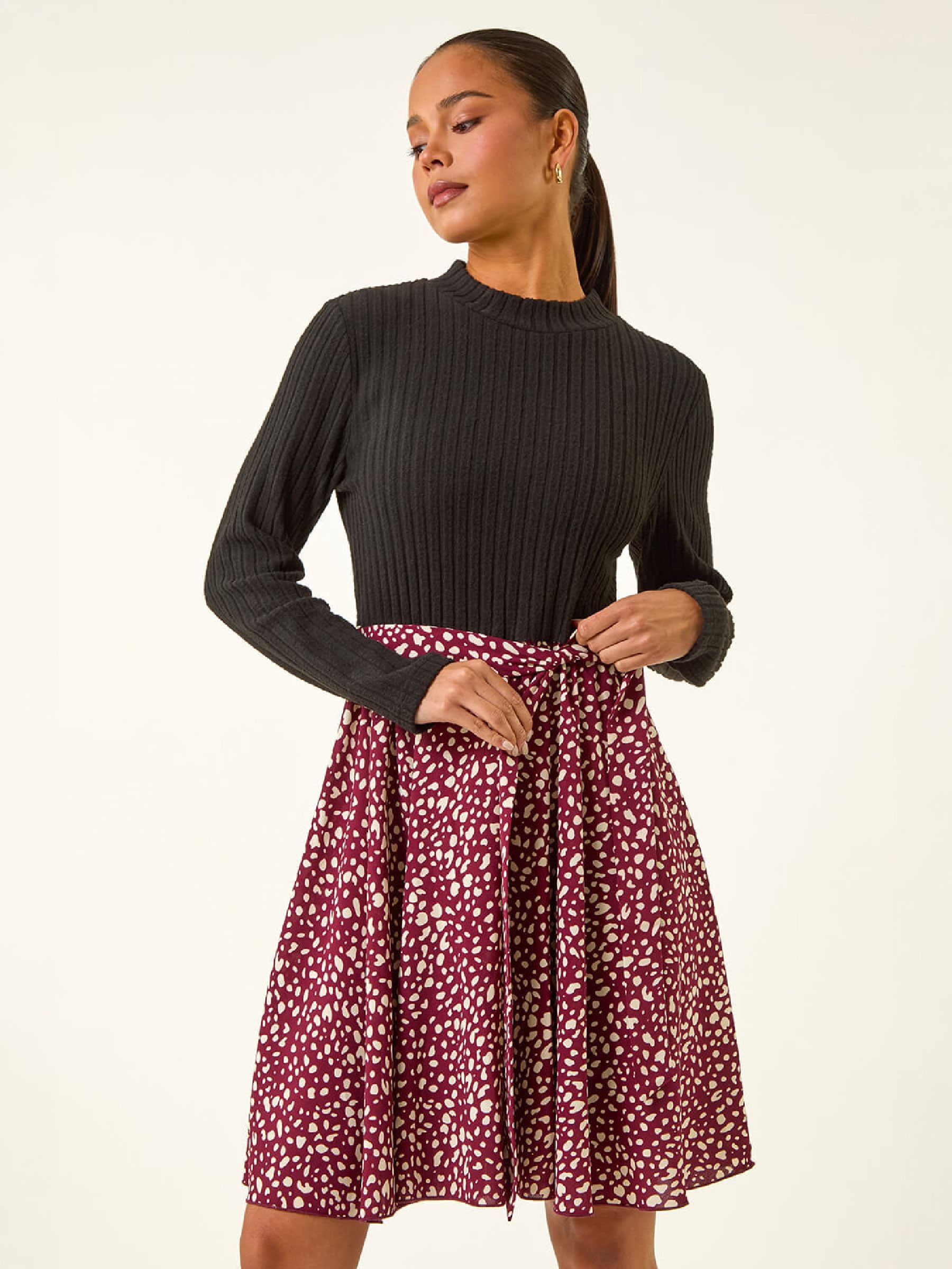 Roman Women's Red Petite Spot Print Tie Front Dress - Image 3