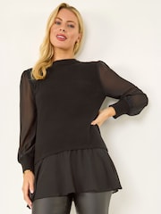 Roman Black Petite Contrast Chiffon Knit Jumper - Image 1 of 4