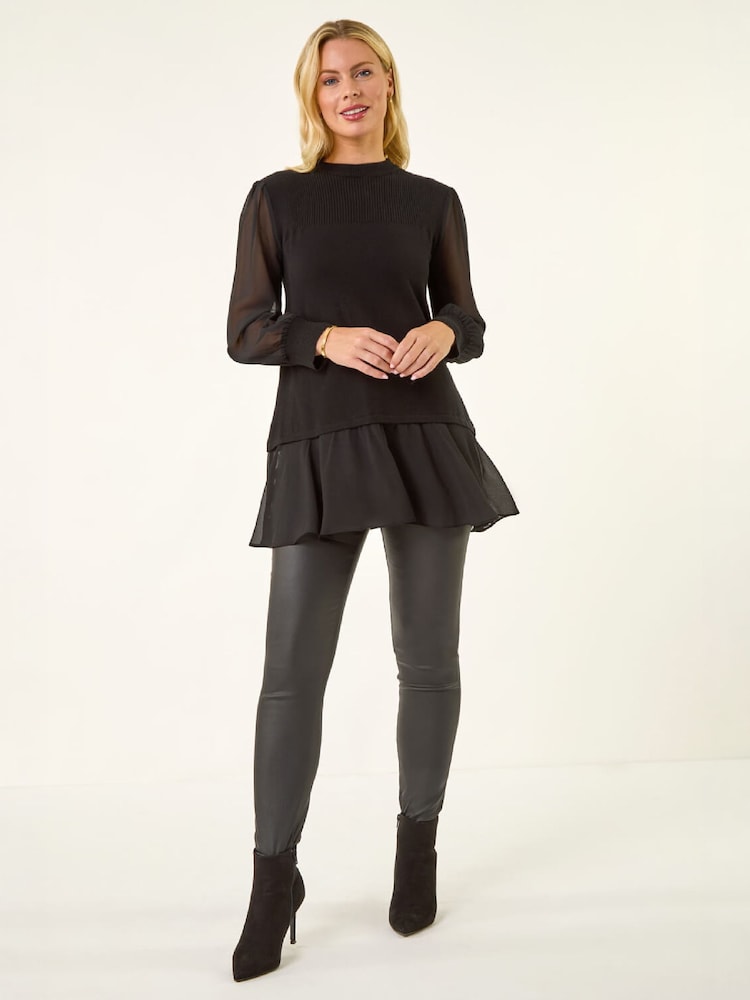 Roman Black Petite Contrast Chiffon Knit Jumper - Image 2 of 4