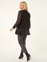 Roman Black Petite Contrast Chiffon Knit Jumper - Image 3 of 4