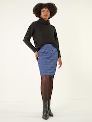 Roman Blue Pocket Front Textured Skirt - Image 3 of 4