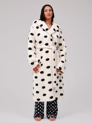 Loungeable Polka Dot Cosy Borg Fleece Midi Hooded Dressing Gown - Slika 1 iz 6