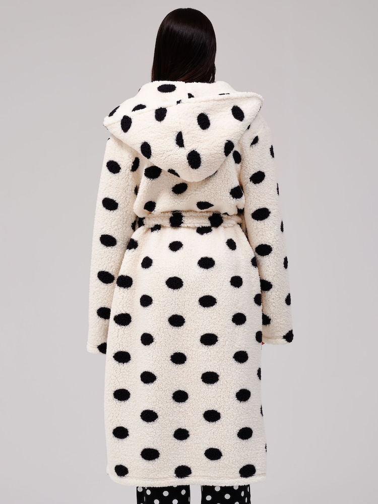 Loungeable Polka Dot Cosy Borg Fleece Midi Hooded Dressing Gown - Slika 2 iz 6
