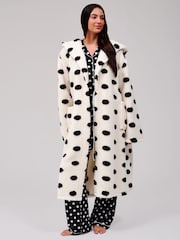Loungeable Polka Dot Cosy Borg Fleece Midi Hooded Dressing Gown - Slika 3 iz 6