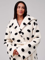 Loungeable Polka Dot Cosy Borg Fleece Midi Hooded Dressing Gown - Slika 4 iz 6