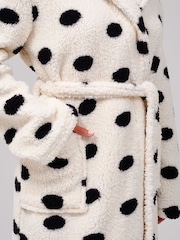 Loungeable Polka Dot Cosy Borg Fleece Midi Hooded Dressing Gown - Slika 5 iz 6