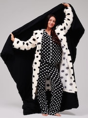 Loungeable Polka Dot Cosy Borg Fleece Midi Hooded Dressing Gown - Slika 6 iz 6