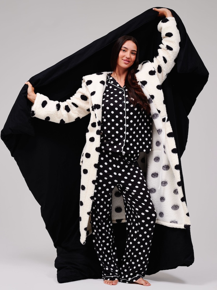 Loungeable Polka Dot Cosy Borg Fleece Midi Hooded Dressing Gown - Slika 6 iz 6