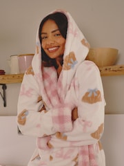 Loungeable Sløyfe Croissant Luksuriøs Fleece Midi Morgenkåpe med Hette - Bilde 2 av 6