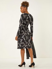 Roman Black Floral Print Twist Front Midi Dress - Image 3 of 4