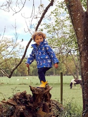 JoJo Maman Bébé Denim Blue Puffin Print Cosy Waterproof Jacket - Image 2 of 7