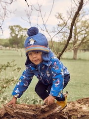 JoJo Maman Bébé Denim Blue Puffin Print Cosy Waterproof Jacket - Image 3 of 7