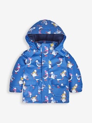 JoJo Maman Bébé Denim Blue Puffin Print Cosy Waterproof Jacket - Image 4 of 7