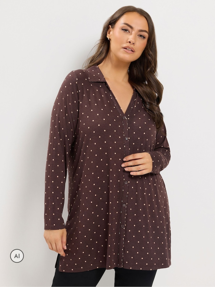 Yours Curve Brown Jersey Shirt - Image 1 of 6 Yours Curve Brown Jersey Shirt - Image 1 of 6