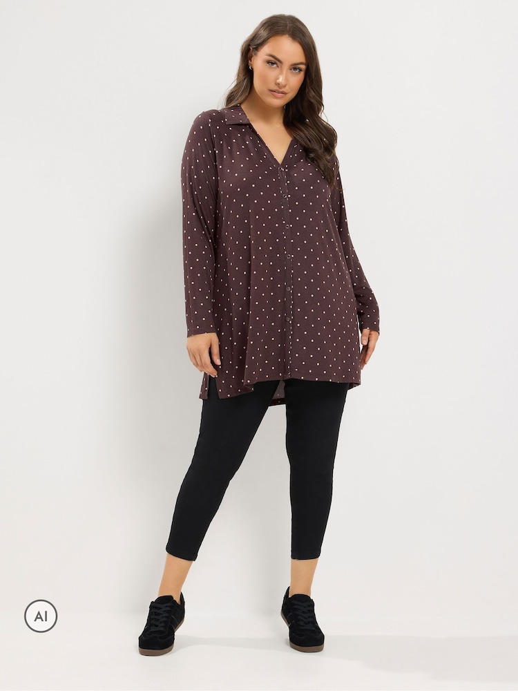Yours Curve Brown Jersey Shirt - Image 2 of 6 Yours Curve Brown Jersey Shirt - Image 2 of 6