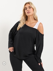 Yours Curve Black 2 In 1 Long Sleeve Insert T-Shirt - Image 1 of 4