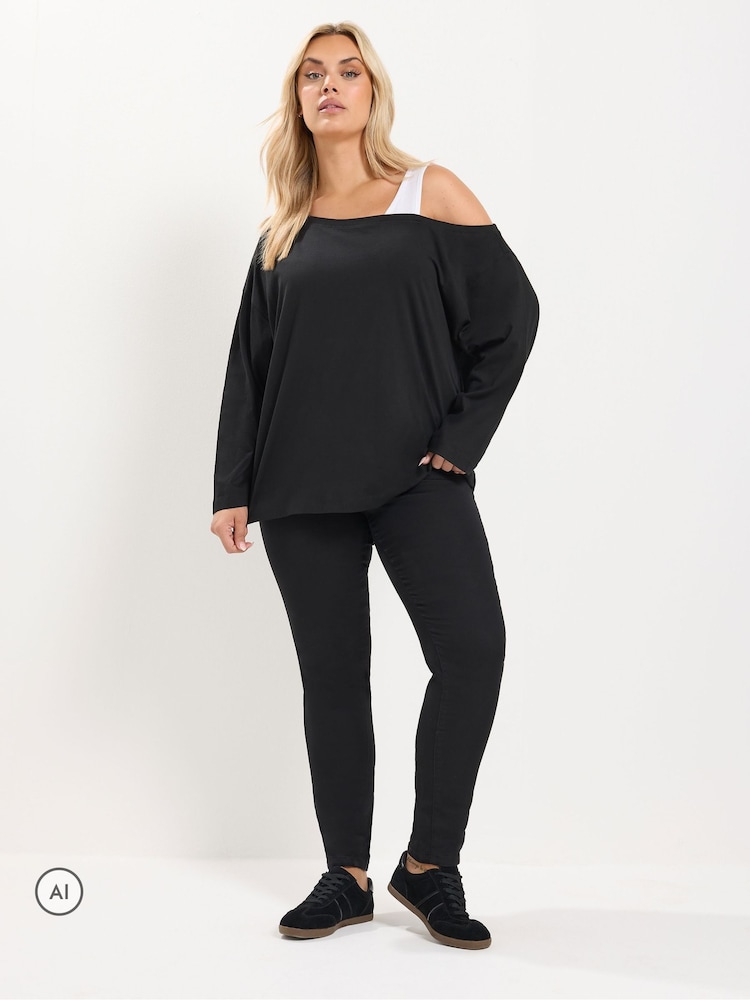Yours Curve Black 2 In 1 Long Sleeve Insert T-Shirt - Image 2 of 4