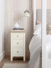Chalk White Hampton Country Collection Luxe Painted Oak 3 Drawer Slim Bedside Table - Image 1 of 10