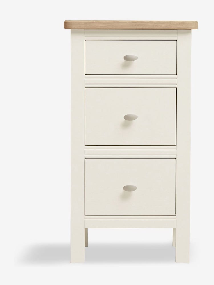 Chalk White Hampton Country Collection Luxe Painted Oak 3 Drawer Slim Bedside Table - Image 2 of 10
