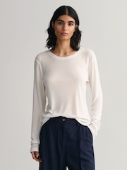 GANT White Fitted Lightweight Long Sleeve T-Shirt - Image 1 of 5